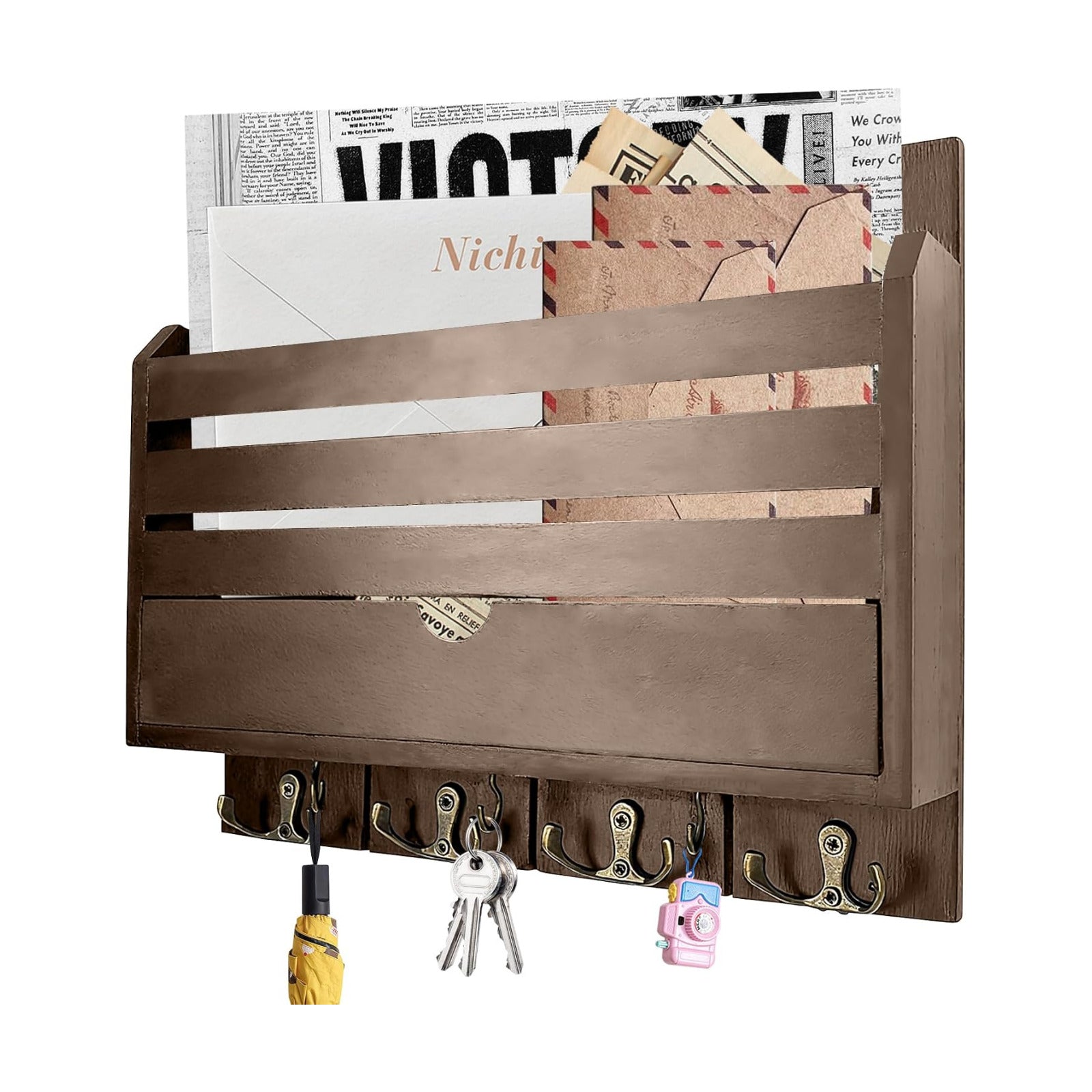 Wooden Wall Mount Key Holder / Brown