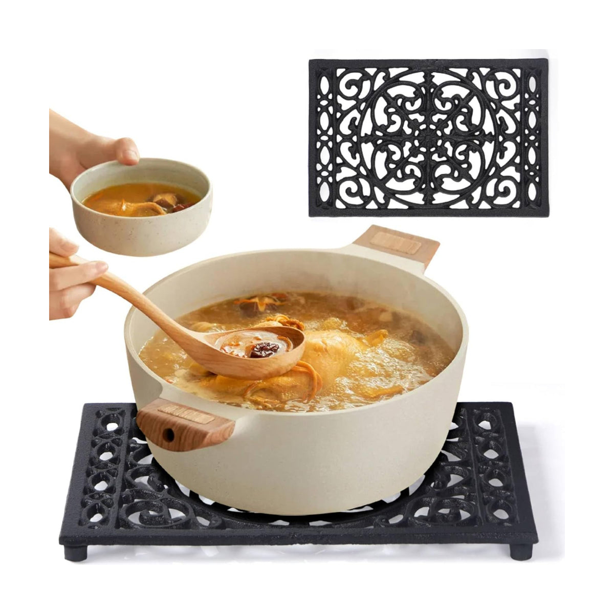 Notakia 9.6 x 6.3 Inch Cast Iron Trivet Set, Large Metal Trivets for Hot Dishes Pots Pans Decorative Kitchen Trivets