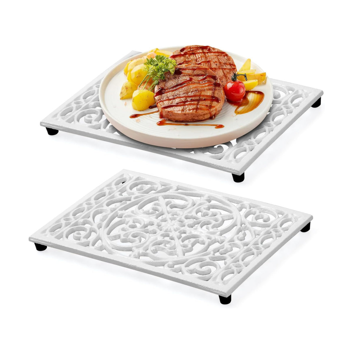Notakia 9.6 x 6.3 Inch Cast Iron Trivet Set, Large Metal Trivets for Hot Dishes Pots Pans Decorative Kitchen Trivets
