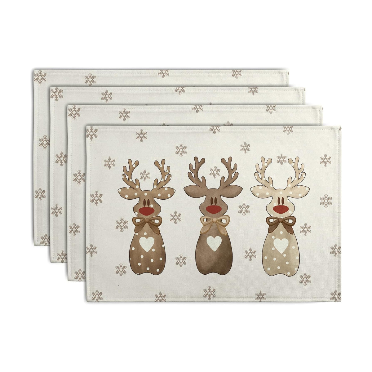 Christmas Reindeer Snowflakes Placemats Set of 4 Xmas Cute Elk Deer Place Mats 12x18 Seasonal Winter Holiday Farmhouse Linen Table Mats for Party Kitchen Dining Outdoor Indoor Decor