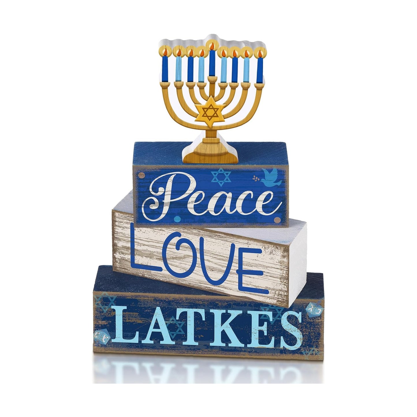 Lineshading 4 Pcs Hanukkah Decorations for Home Wooden Menorah Decor