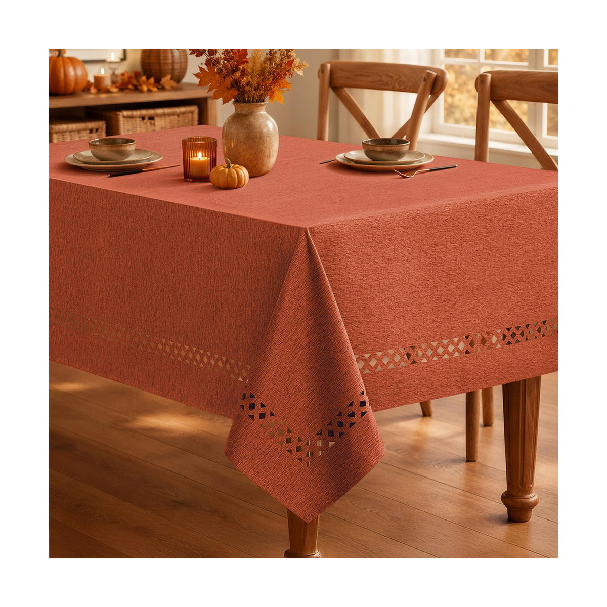MIULEE Burnt Orange Fall Rectangle Tablecloth with Cutouts 52x70 Inch