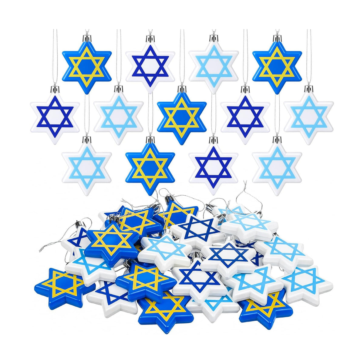 Chunful 24 Pcs Hanukkah Ornaments for Tree Star Hanging Ornaments Shatterproof Star of David Tree Decorations Chanukah Balls Blue and White Jewish Christmas Decorations for Xmas Party Supplies