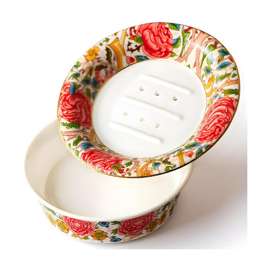 Decorative floral ceramic soap tray for bar soap / Crimson Reverie-soap Dish