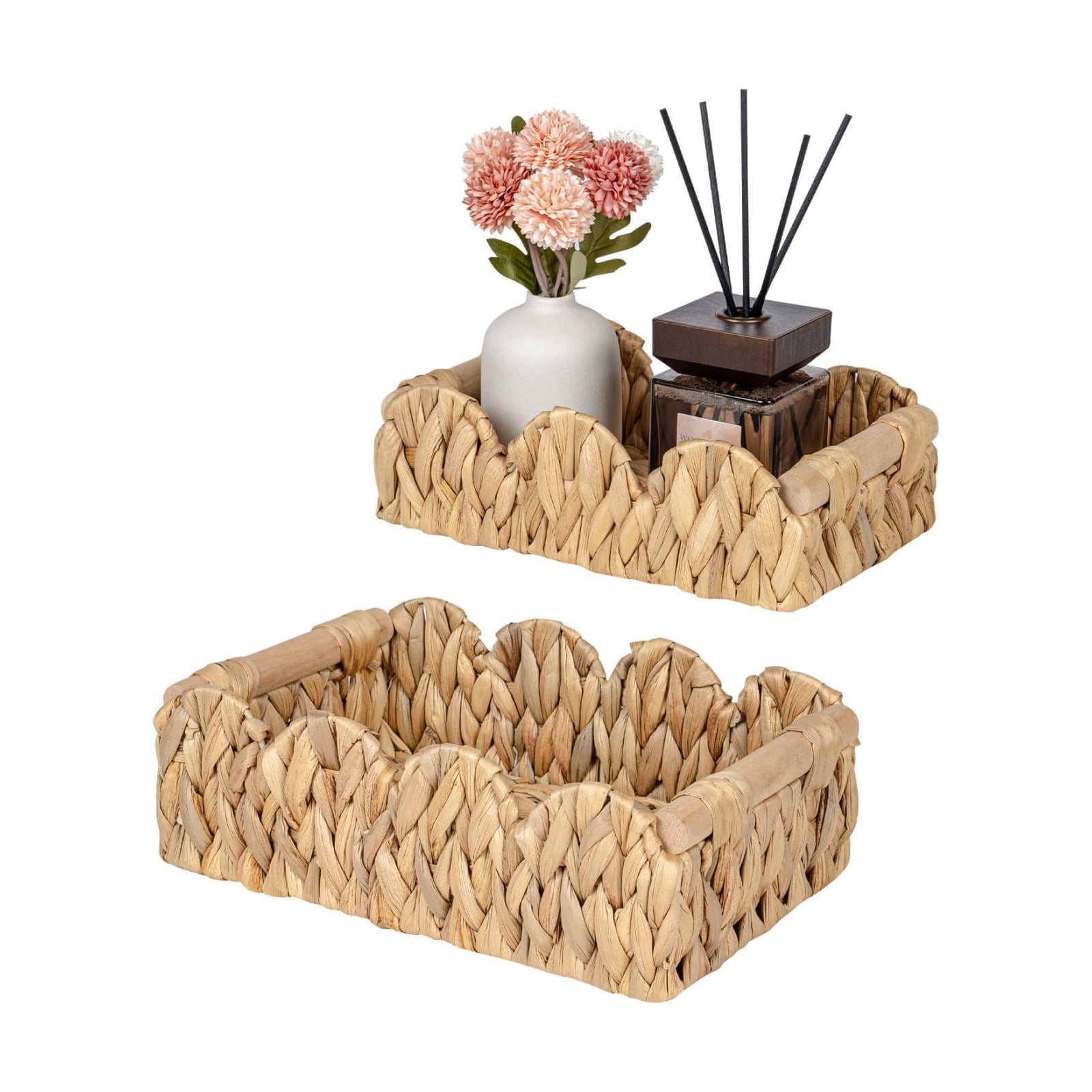 Scalloped Wicker Rattan Baskets / Small
