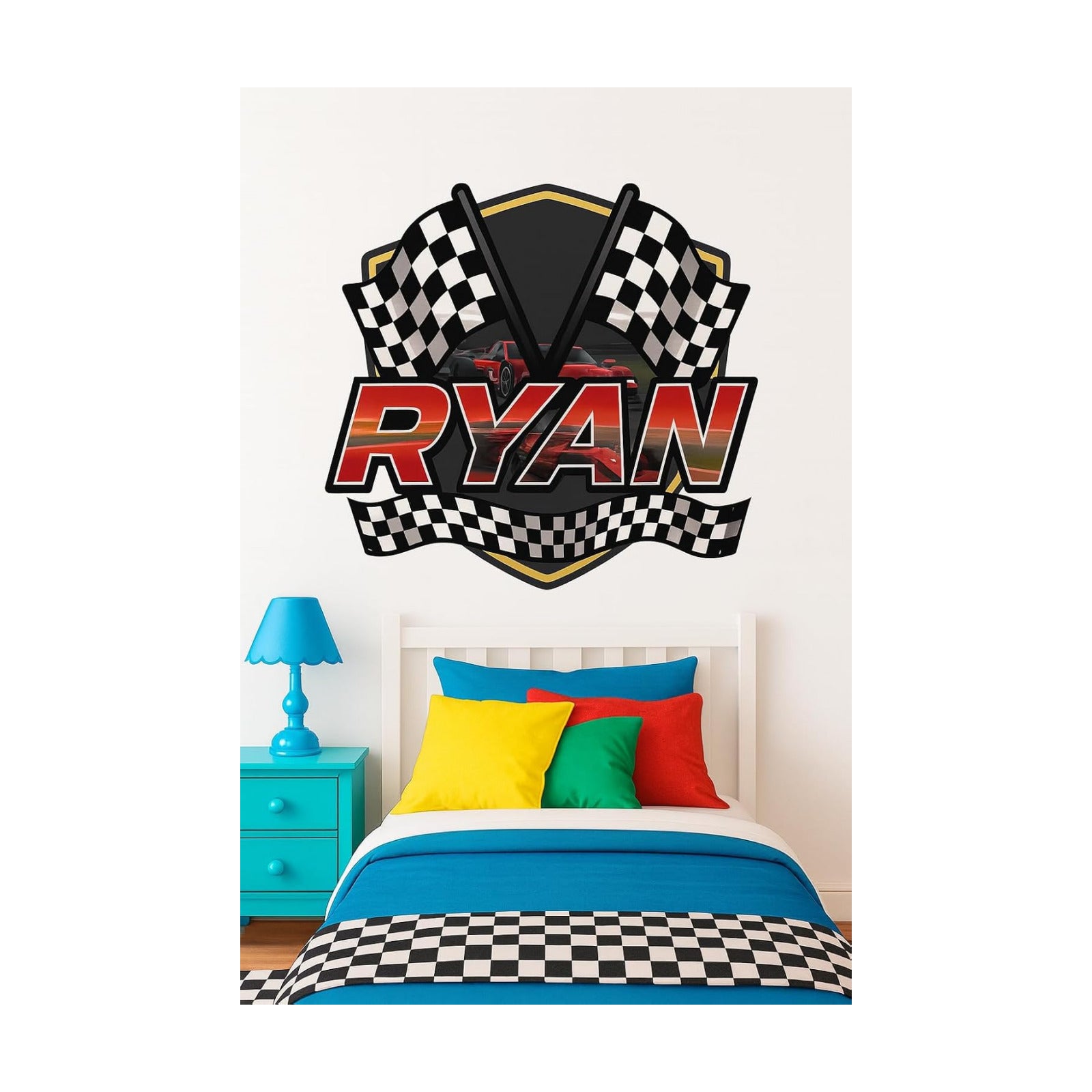 Personalized Racing Name Wall Decal for Kids Bedroom