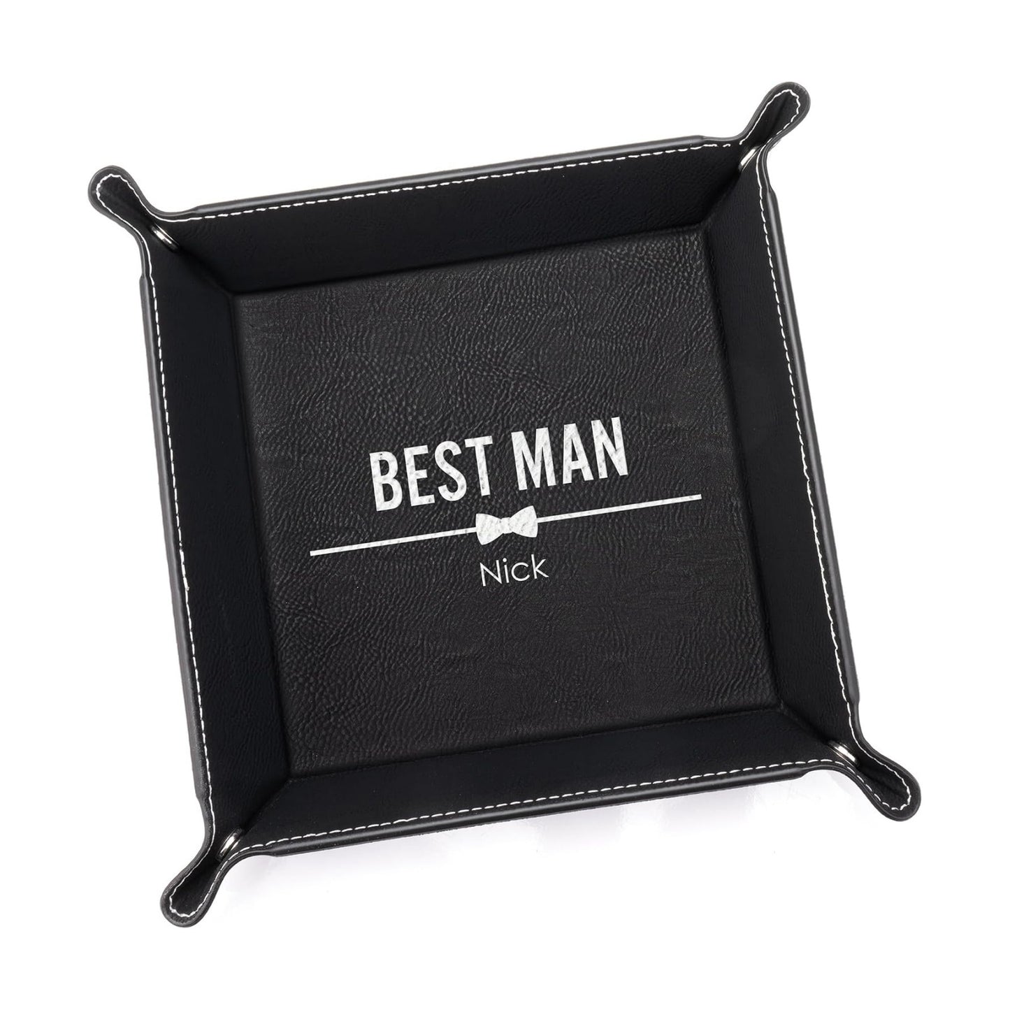 Personalized Groomsman Valet Tray / Black - Bow Tie Groomsman