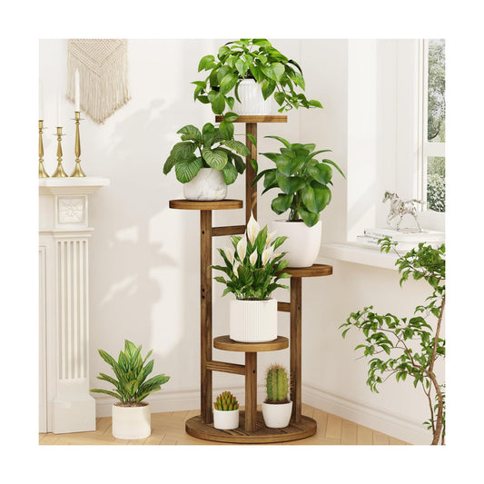 LASZOLA Wood Small Plant Stand Table Tall for Indoor Corner, 4 Tier Brown | Flower Pot Holder Rack for Multiple Plants