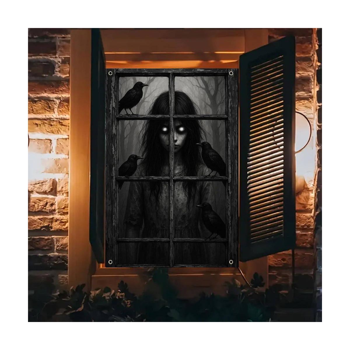 BlissYard Halloween Crow Girl Window Cover 31x47 Inch Polyester Decoration