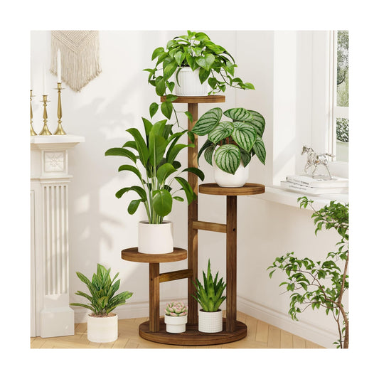 LASZOLA Wood Small Plant Stand Table Tall for Indoor Corner, 3 Tier Brown | Flower Pot Holder Rack for Multiple Plants