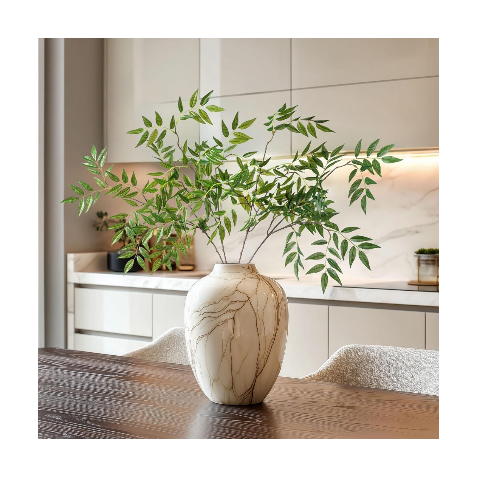 Fake Plants Faux Bamboo Leaves Stems Artificial Greenery Stems Artificial / Green-zyj4 / 32.3 Inch