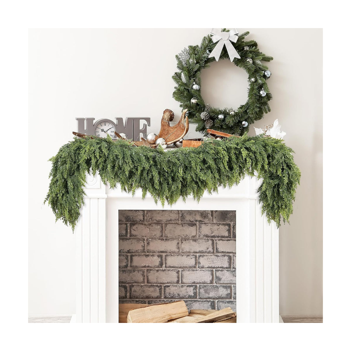 Sggvecsy 6Ft Christmas Cedar Garland Real Touch Artificial Pine Cypress Realistic Greenery Garland for Table Wall Mantle Indoor Fireplace Home Holiday Winter Xmas Decoration (2 Pack)