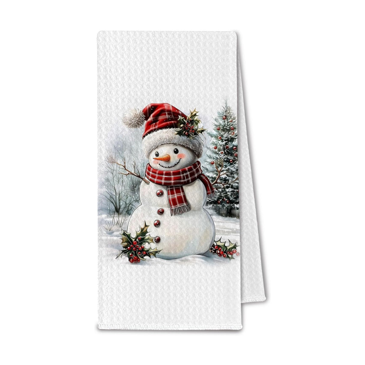 Red Plaid Christmas Snowman Kitchen Towels, Winter Christmas Dish Towels Drying Cloth for Kitchen, Retro Xmas Tree Santa Snowman Decorative Hand Towel for Bathroom, 16x24 Inch