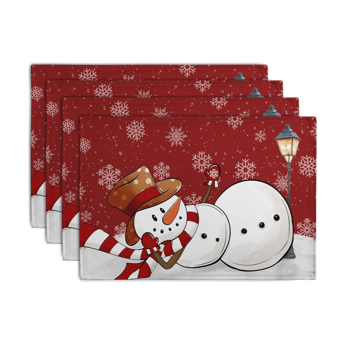 Red Snowman Snowflake Christmas Placemats Set of 4 Seasonal Winter Linen Table Mats 12x18 Inch Xmas Holiday Snow Farmhouse Rustic Washable Place Mat for Party Kitchen Dining Outdoor Indoor Decor