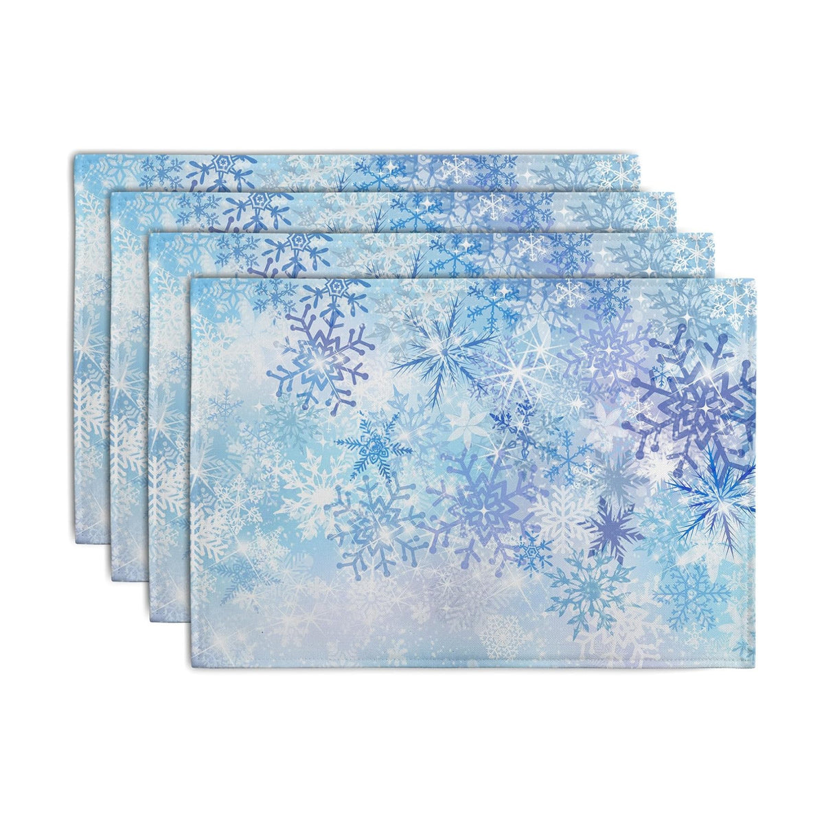 Blue Snowflake Winter Placemats Set of 4 Xmas Snow Place Mat Merry Christmas Linen Fabric Table Mats Washable Heat Resistant Placemat for Farmhouse Kitchen Dining Party Decoration