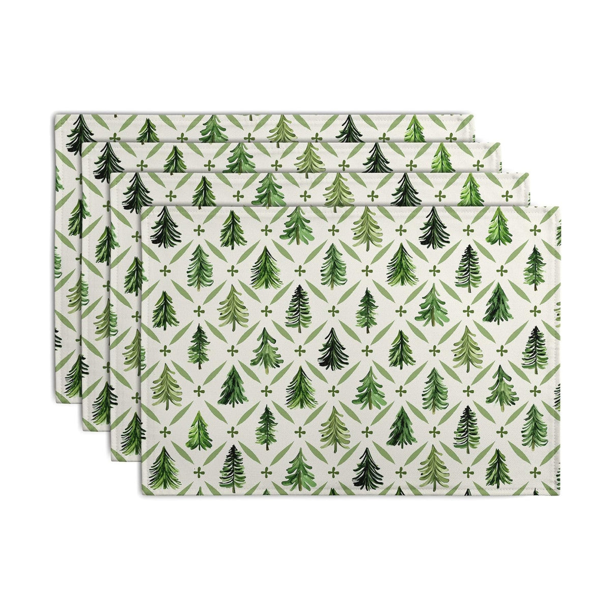 Sage Green Pine Tree Christmas Placemats Set of 4 Xmas Farmhouse Rustic Style Print Place Mat Seasonal Winter Holiday Linen Table Mats for Indoor Outdoor Kitchen Dining Party Decor
