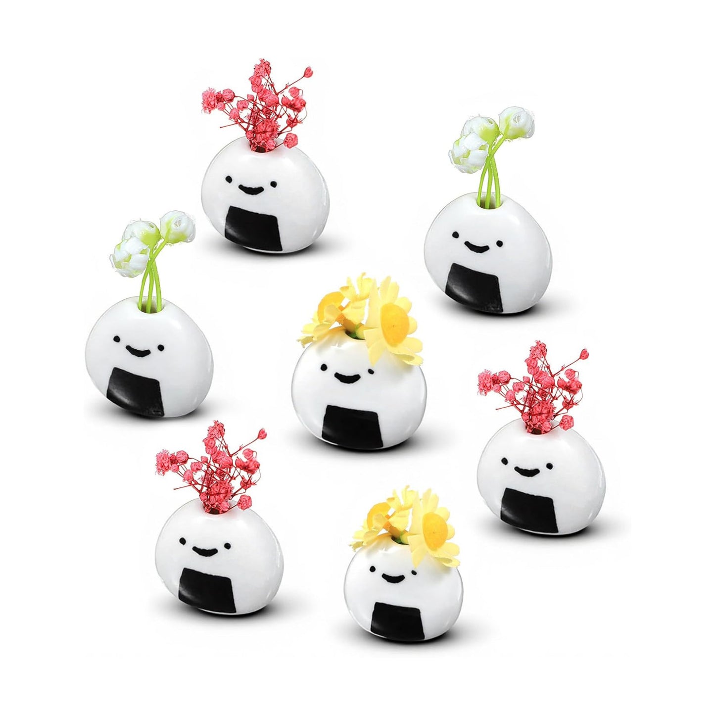 Handmade Ceramic Rice Ball Japanese Onigiri Bud Vases for Dry Flowers / White / Set of 7