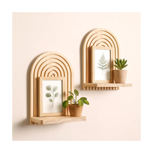 Handmade Rainbow Arch Floating Shelves Trinket Storage Rack Modern Wall / 1 Burlywood / Set of 2