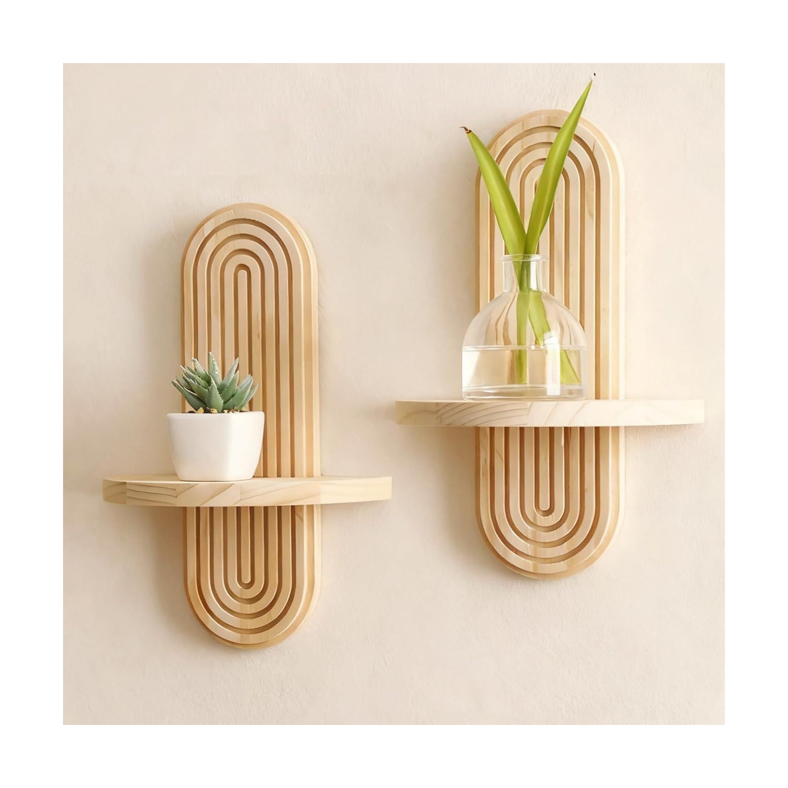 Handmade Solid Wood Floating Shelves Rainbow Arch Trinket Storage Rack Wall / 1 Beige / Set of 2
