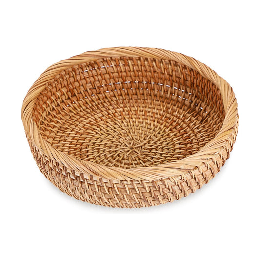 Small Keys Basket for Entryway Table 7.9" Rattan Key Bowl / 7.9" L x 7.9" W x 2.6" H / Natural Color