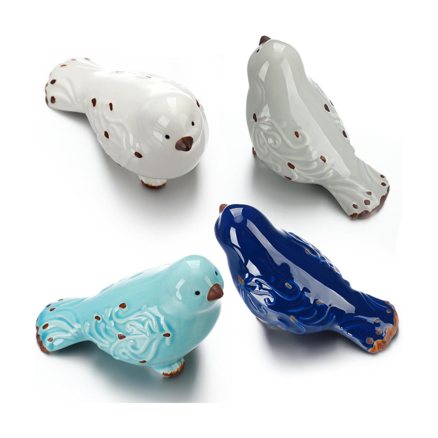 Distressed Finish Ceramic Birds Figurines Home Decor Christmas Bird Tabletop Figurine / Set of 4