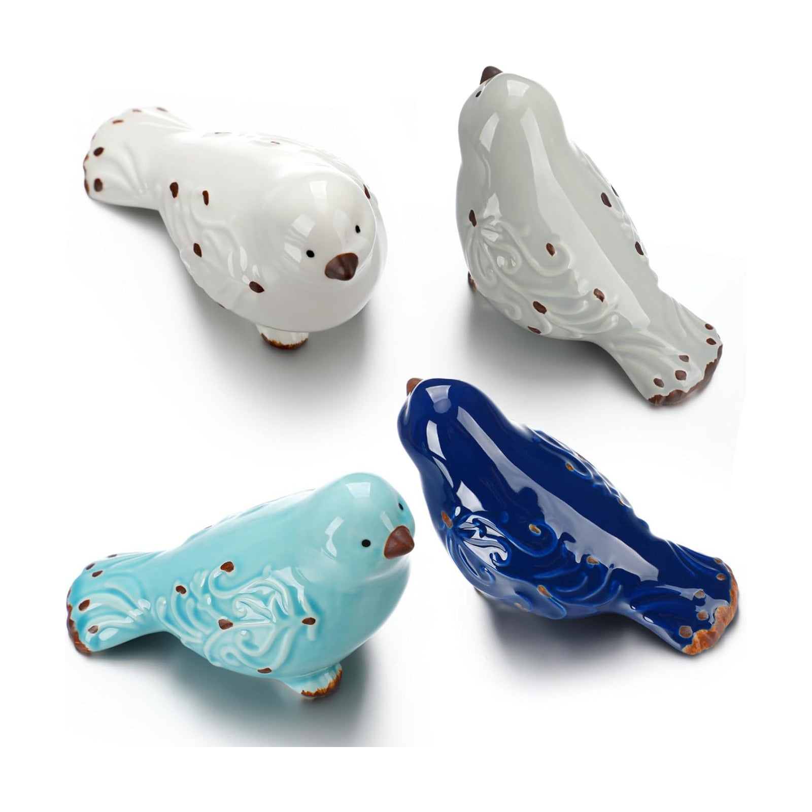Distressed Finish Ceramic Birds Figurines Home Decor Christmas Bird Tabletop Figurine / Set of 4