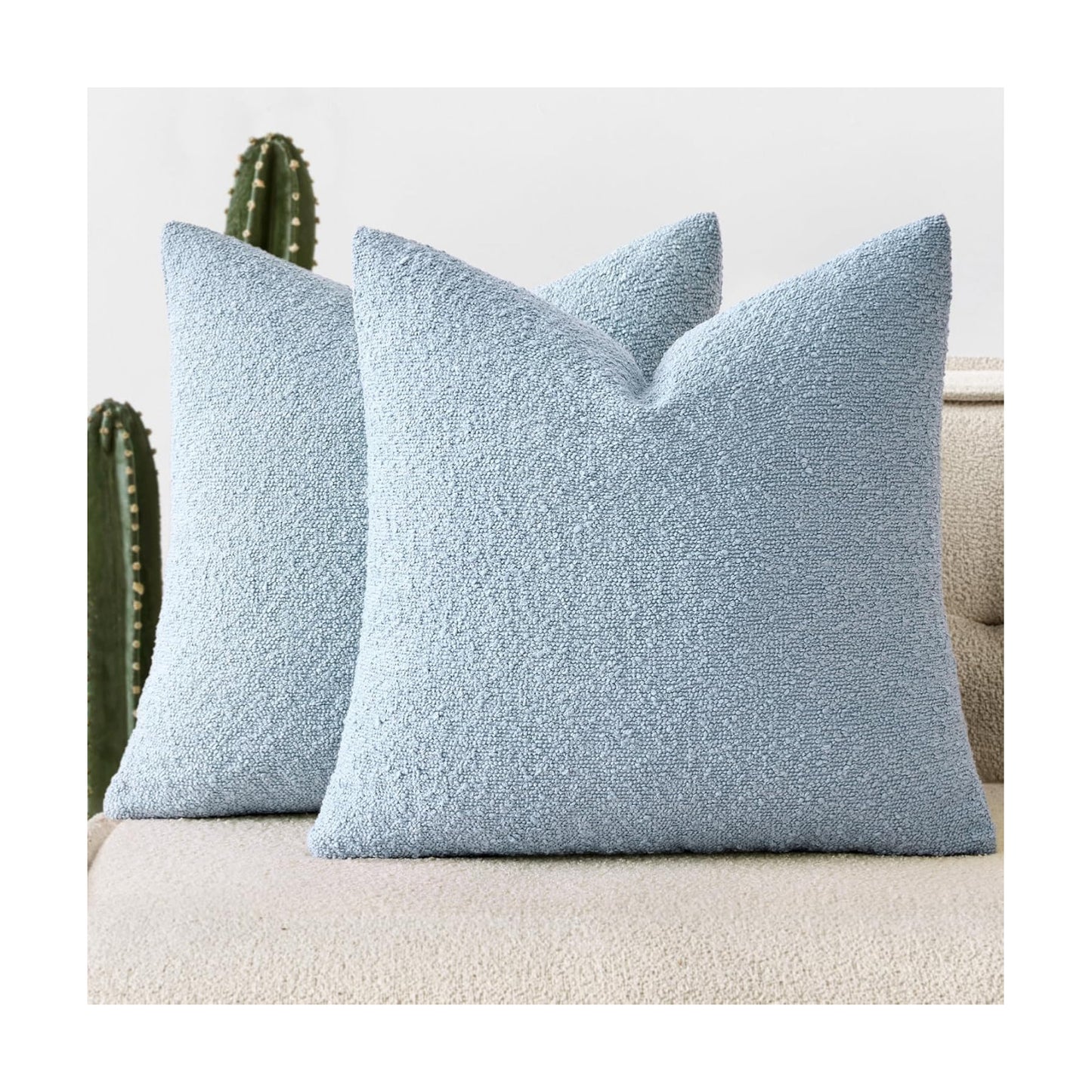 Decorative Boucle Throw Pillow Covers Textured Square Pillowcaes / 20 x 20 / Light Blue / Set of 2