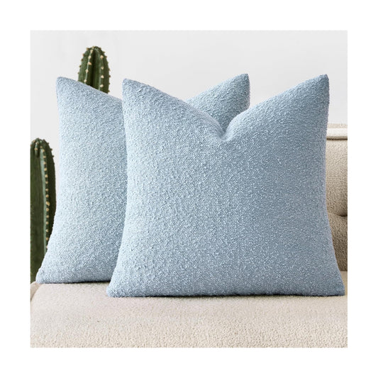 Decorative Boucle Throw Pillow Covers Textured Square Pillowcaes / 20 x 20 / Light Blue / Set of 2