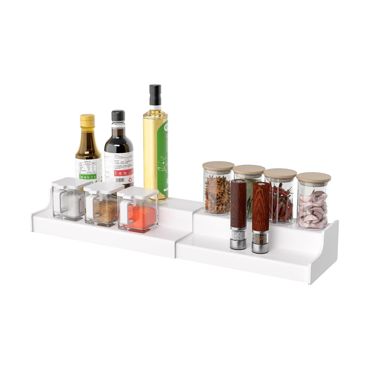 Sezanrpt Expandable Spice Rack Cabinet Organizer 2 Tier, White Kitchen Counter Display Shelf, Seasoning Organizer for