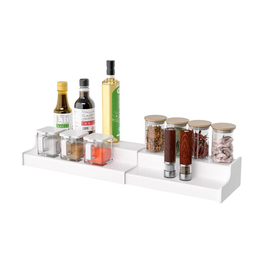 Sezanrpt Expandable Spice Rack Cabinet Organizer 2 Tier, White Kitchen Counter Display Shelf, Seasoning Organizer for