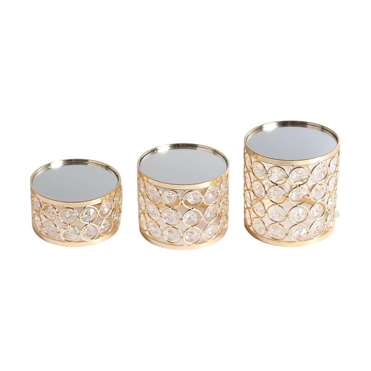 Crystal Display Stands Round Mirrored Risers Decorative Jewelry Perfume Stand / Gold / Set of 3