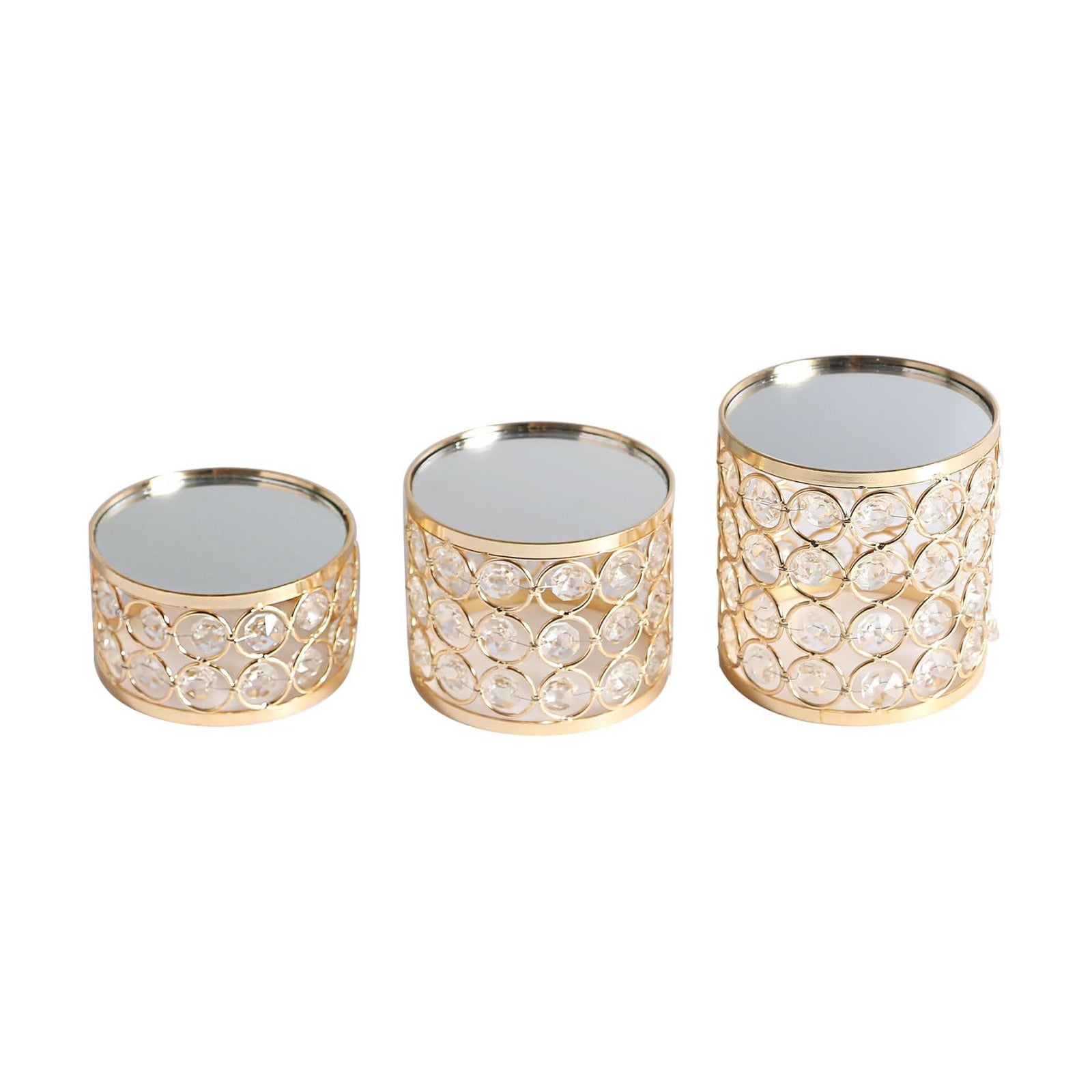 Crystal Display Stands Round Mirrored Risers Decorative Jewelry Perfume Stand / Gold / Set of 3