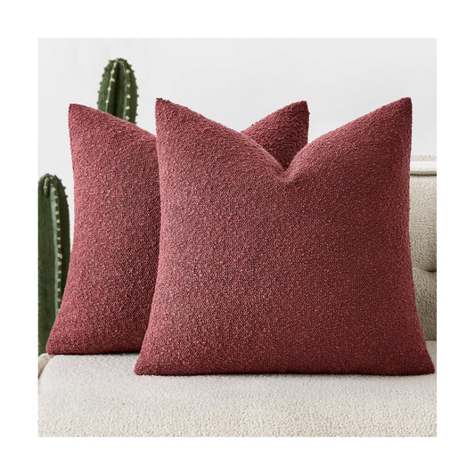 Decorative Boucle Throw Pillow Covers Textured Square Pillowcaes / 18 x 18 / Burgundy / Set of 2