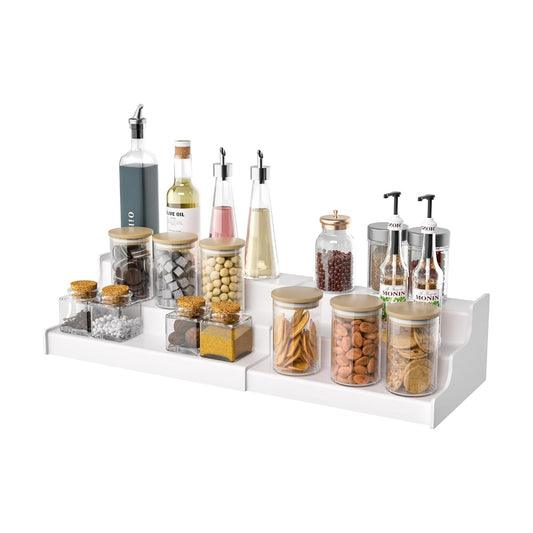 Sezanrpt Expandable Spice Rack Cabinet Organizer 3 Tier, White Kitchen Counter Display Shelf, Seasoning Organizer for