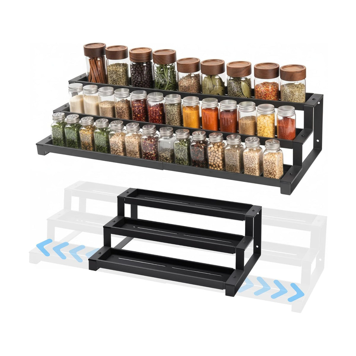 3-Tier Spice Rack Organizer for Kitchen Cabinet or Pantry, 16"-29" Expandable Spice Organization Shelf, Seasoning