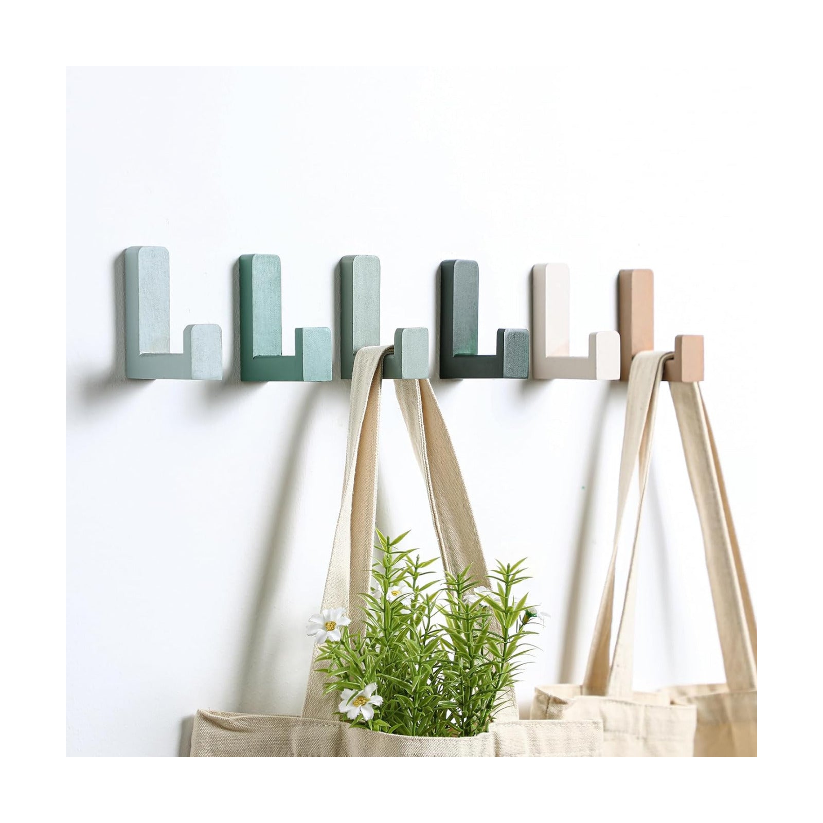 Kids Coat Wall Hooks Wooden Adhesive Decorative Colorful Wall Mounted Hangers / Green / Set of 6