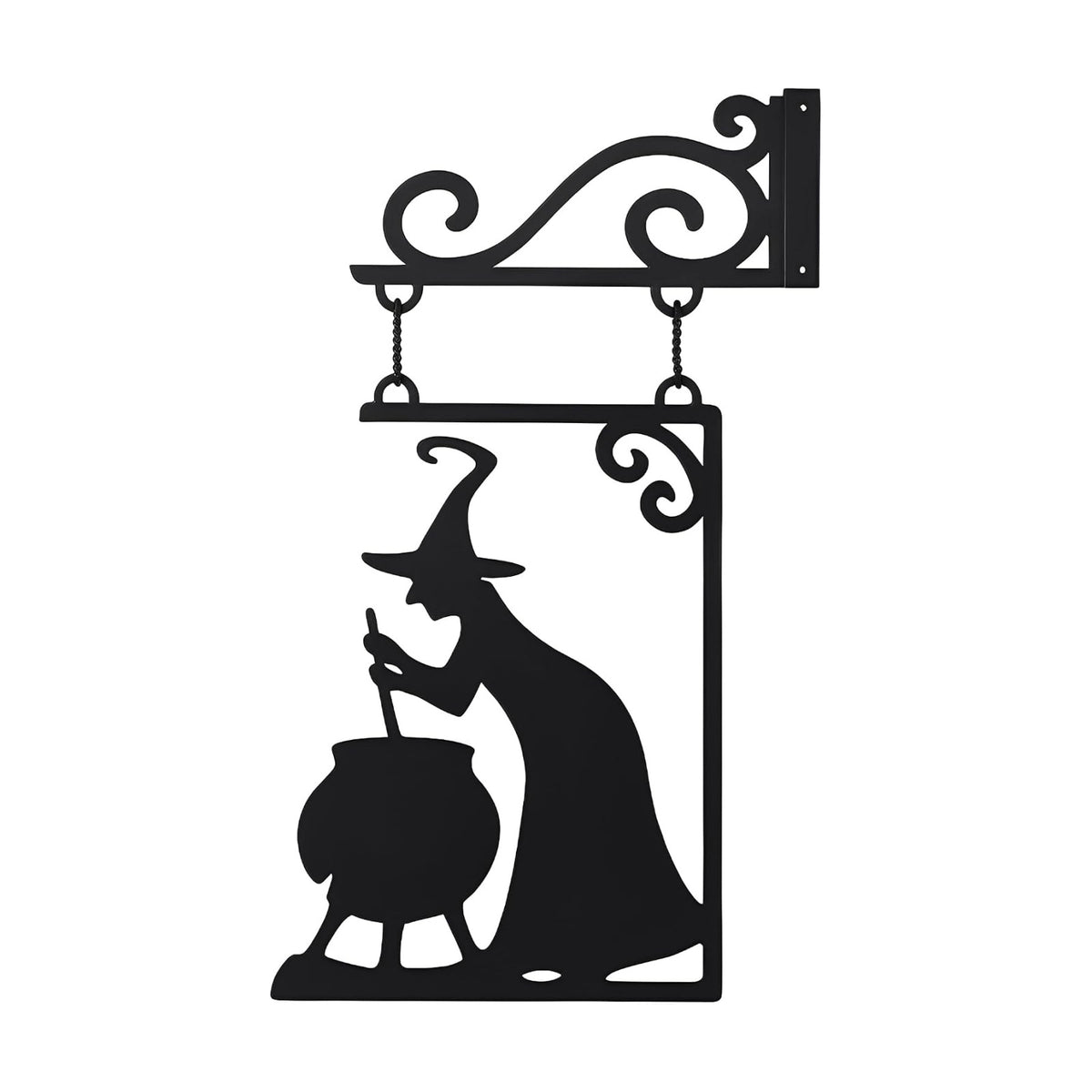 Metal Witch Silhouette Cauldron – Iron Halloween Wall Sign Hanging Art for Garden Decor, Scary Yard Ornaments, Party Supplies, Indoor Outdoor Decoration