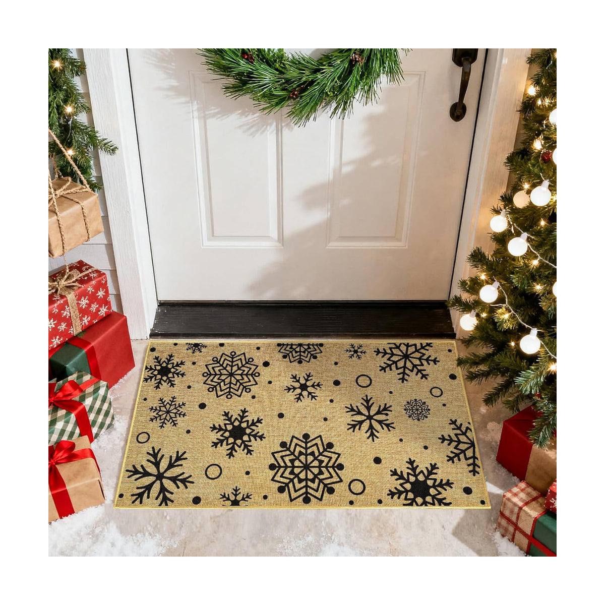 Christmas Doormat Outdoor Indoor Snowflake Welcome Door Mat Front Back Door Xmas Holiday Floor Mat Non Slip Welcome Carpet Mat Inside Outside Washable Housewarming Gift Home Doormat