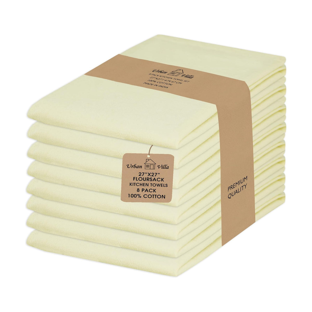 Urban Villa Kitchen Towels Cotton Dish Towels 27”x27” (Set of 8) Ivory