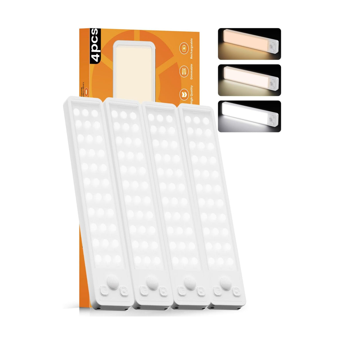 Under Cabinet Rechargeable Dimmable Lighting: 3 Color Temperature Motion Sensor Lights Indoor - Battery Operated Lights