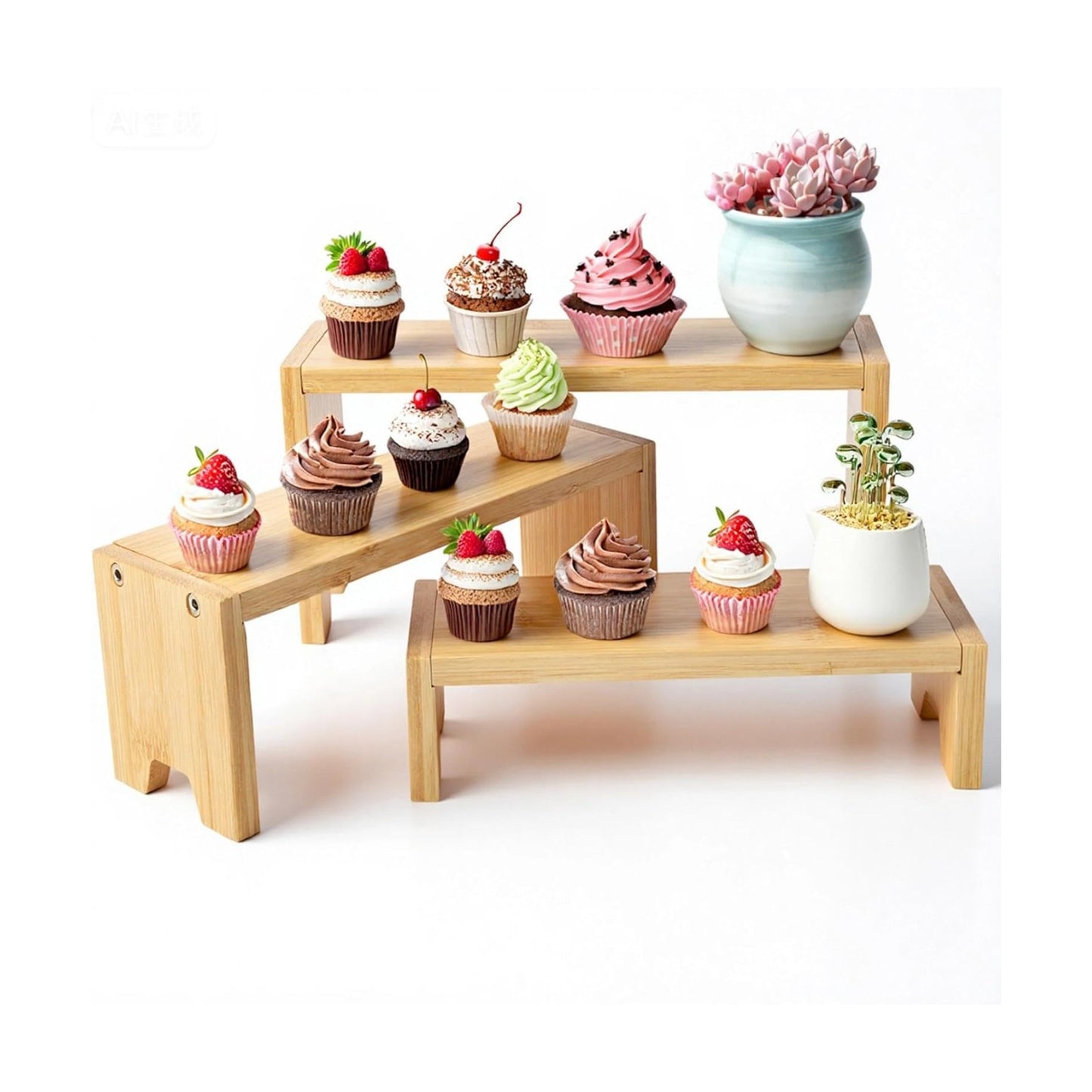 Figurine / 3 Tier Bamboo Display Stand Risers / Natural