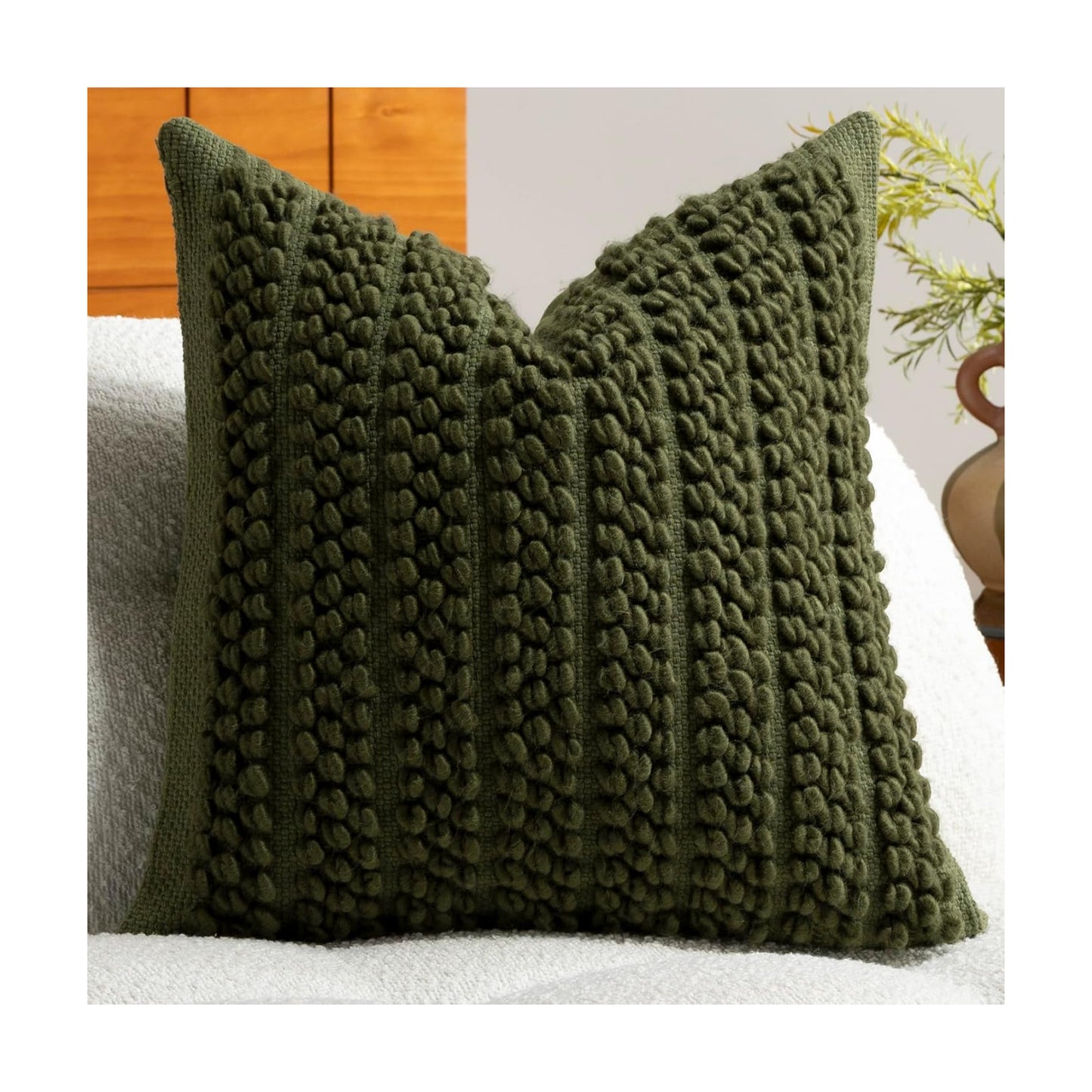 Wool Boucle Throw Pillow Cover Chic Accents Square Textured Decorative / Olive Green / 18 x 18
