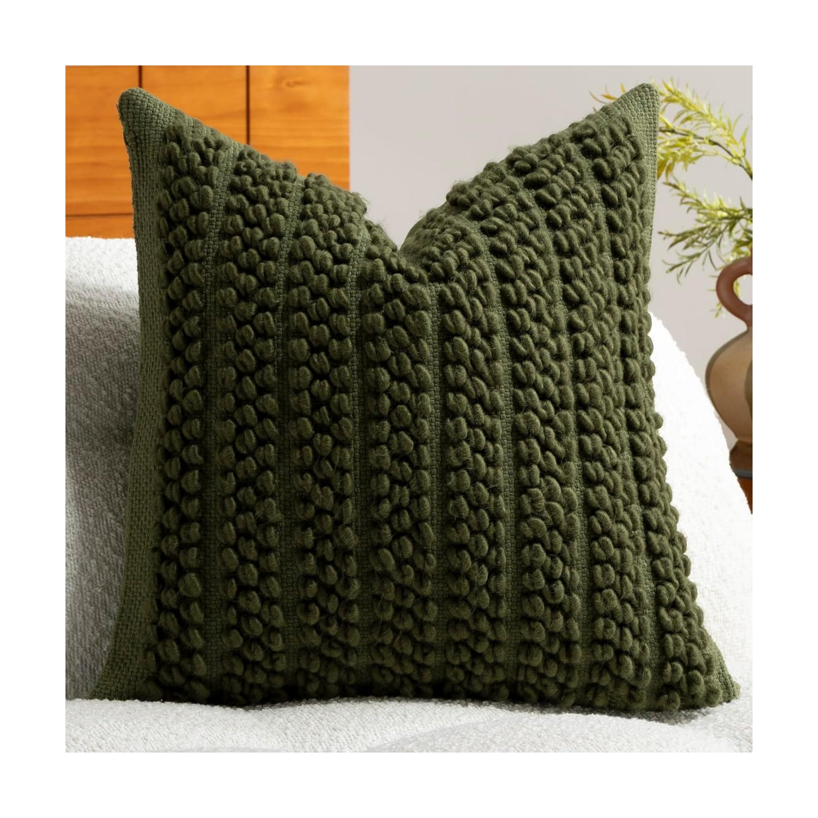 Wool Boucle Throw Pillow Cover Chic Accents Square Textured Decorative / Olive Green / 18 x 18