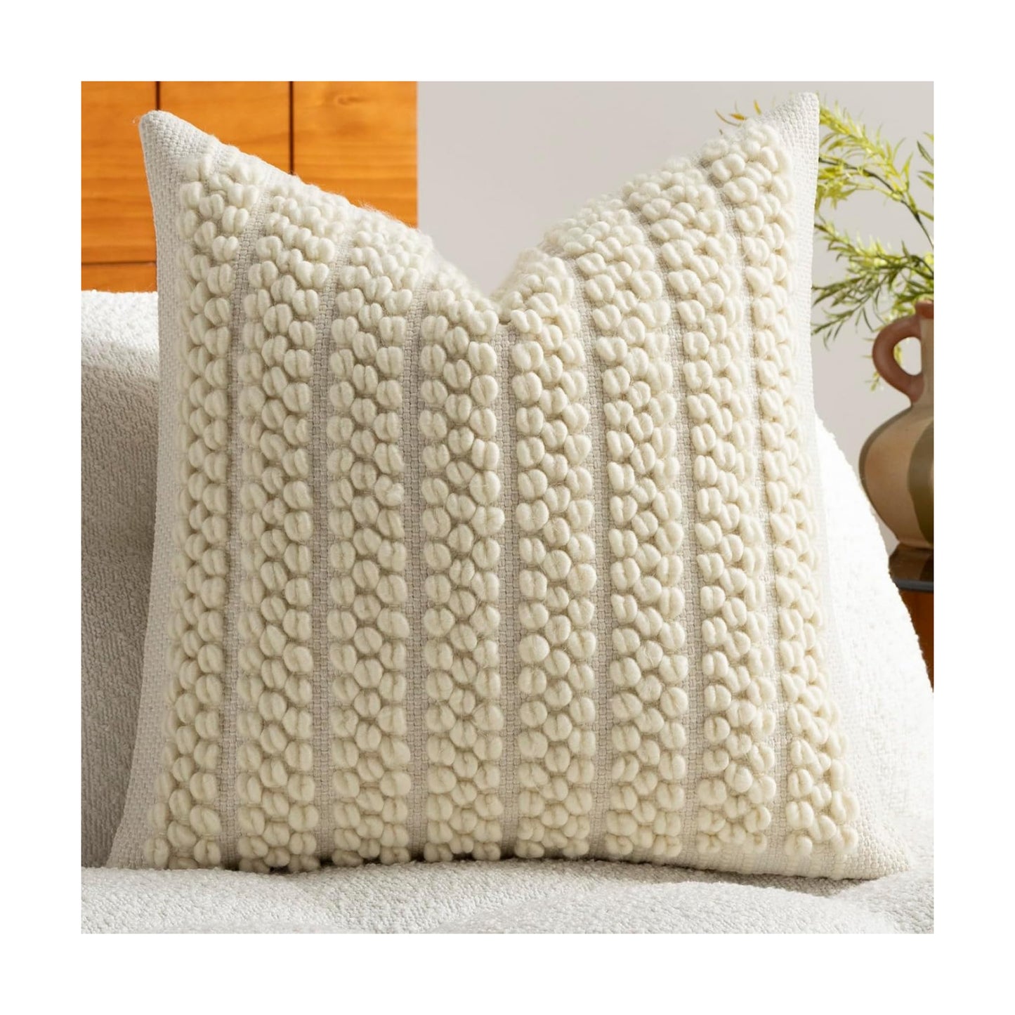 Wool Boucle Throw Pillow Cover Chic Accents Square Textured Decorative Pillow Case / Beige / 18 x 18