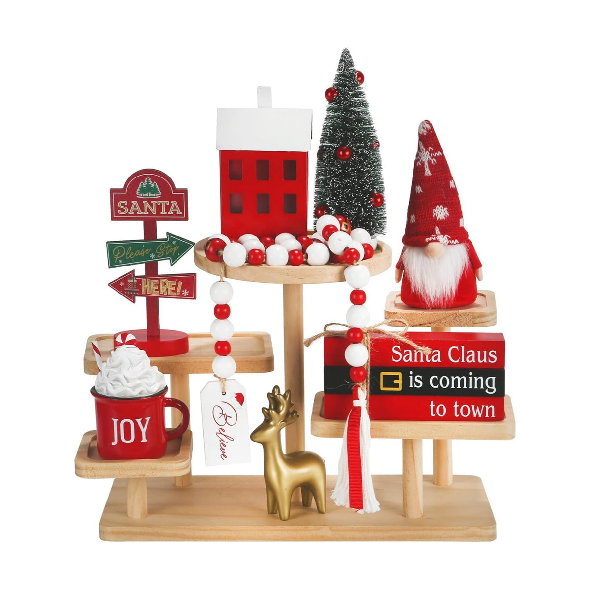 Christmas Decorations for Home Office 8 PCS Tiered Tray Decor Set