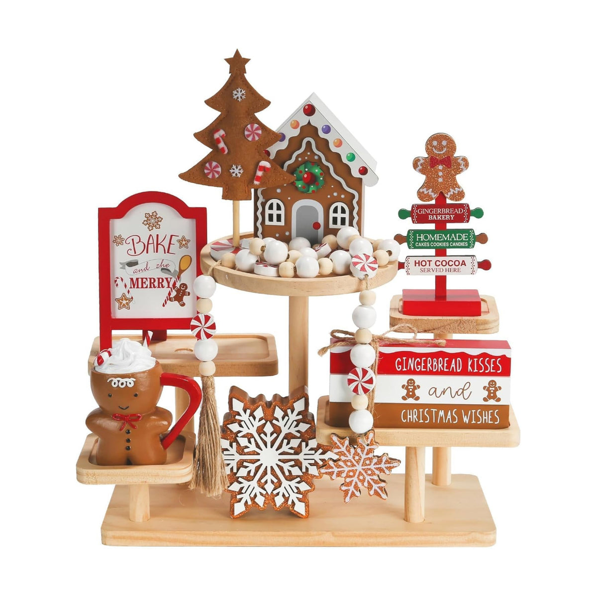 Gingerbread Christmas Decorations 8 PCS Tiered Tray Decor Set