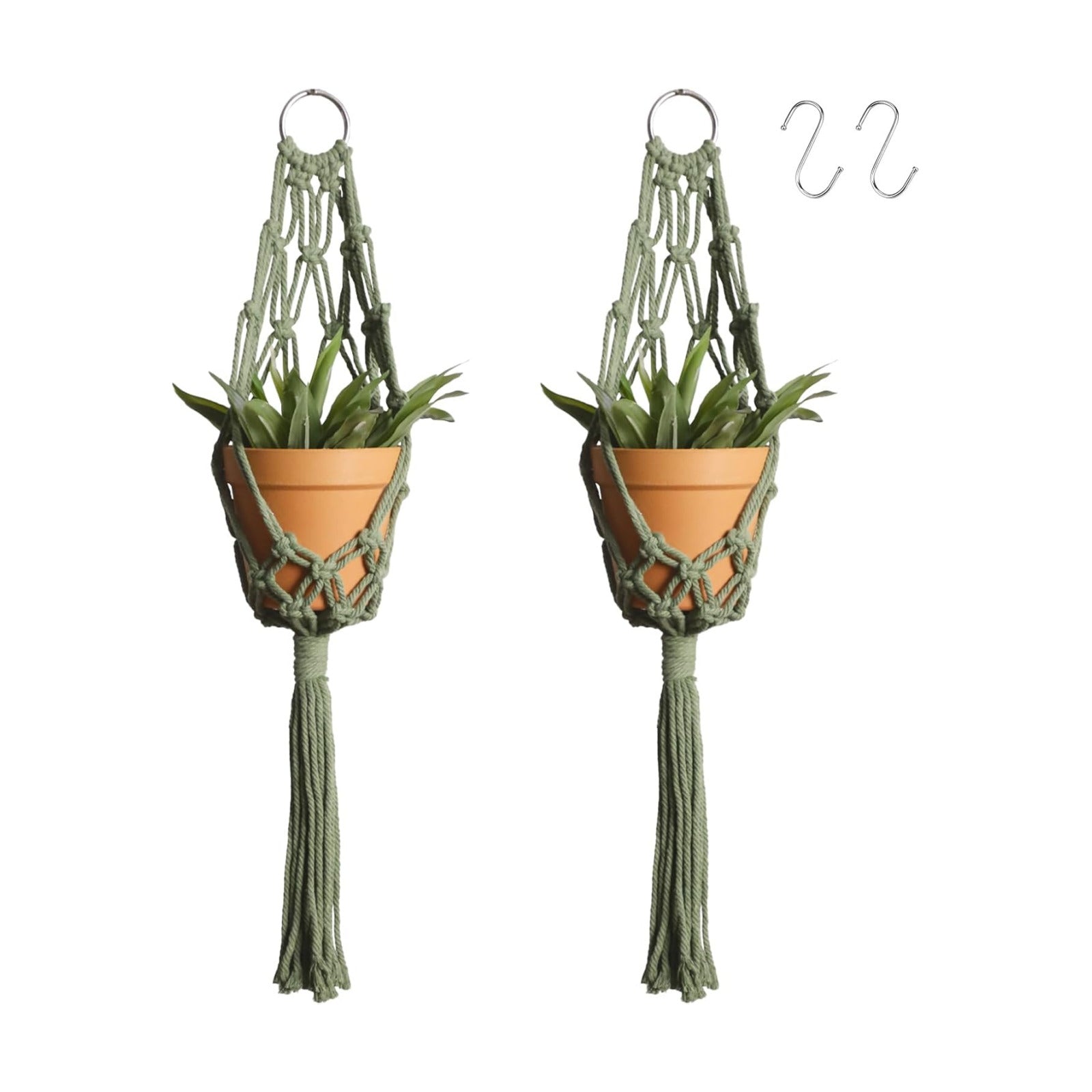 Macrame Hanging Planter / Olive Green / Set of 2