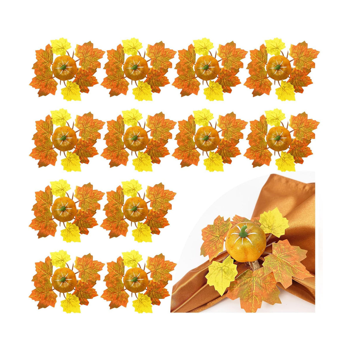 WINGFISH Fall Napkin Rings 12 Pcs Thanksgiving Napkin Rings Farmhouse Fall Pumpkin Napkin Holder for Thanksgiving Table Decorations, Fall Banquet, Holiday Dinner Party