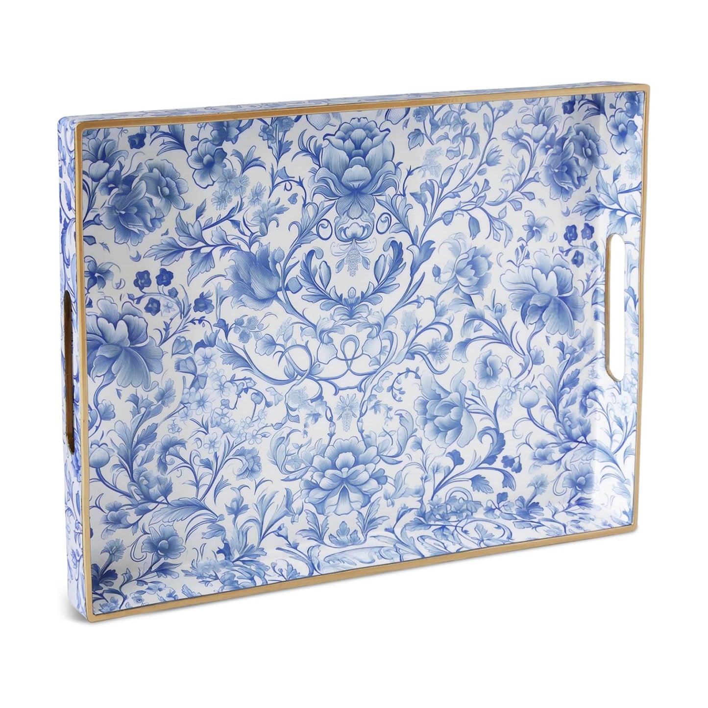 Serving Tray / Rectangular Plastic Tray / Blue and White Peony 1 Pc / 15.8 x 11.8 x 1.6