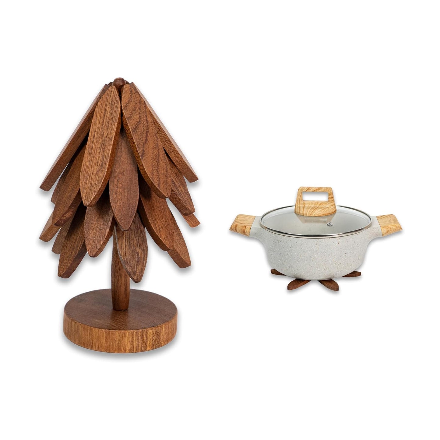 Wooden Tree-Shaped Trivets Set / Wood-1 / Large